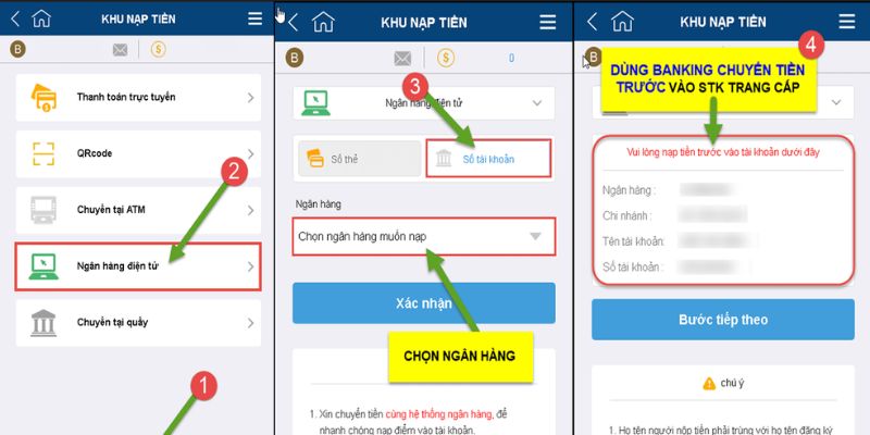 Cách nạp tiền được ưa chuộng nhất là thông qua Internet Banking